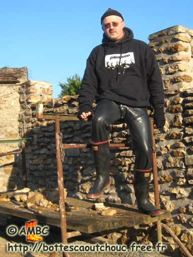 Wearing Silverking rubber boots, in the country, 2008.