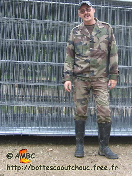 Laughing, with Camo army gear, 2005.